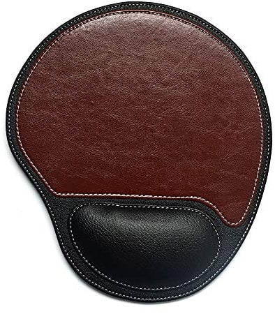 SANQIANWAN Tapis de souris avec surface en cuir, repose-poignet, base antidérapante pour ordinateur portable (marron/jaune)