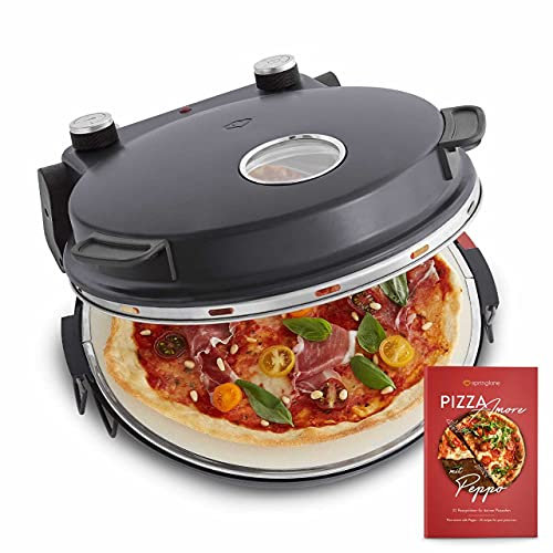 SPRINGLANE Horno para Pizzas Peppo, Máquina para preparar pizzas como al horno de piedra a 350 °C, temporizador e indicador luminoso, incluye 2 volteadores grandes de pizza - antracita