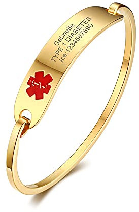 XUANPAI Personalisierte Edelstahl Öffnen Bangle Gold Notfall Medical Alert ID Tag Armband Armband