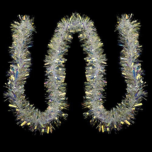 CCINEE Weihnachtslametta-Girlande, klassisch, dick, glänzend, glitzernd, Weihnachtsbaumschmuck, Party, Deckendekoration weiß
