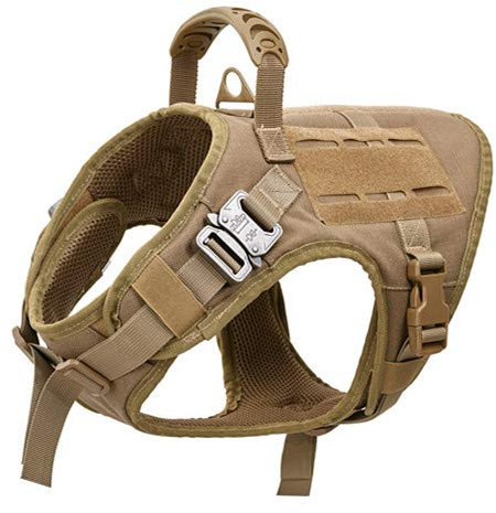 VIVOI K9 Taktisches Hundegeschirr, verstellbare Hundeweste mit Gummischicht, Handkontrolle, Hellbraun, Größe M