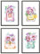 Din A4 Kunstdruck 4-teilig - ungerahmt - Parfum Flakon Beauty Luxus Make up Aquarell Blumen Druck Poster Bild