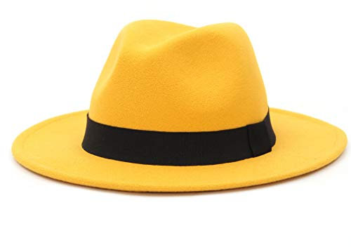 GEMVIE Herren Fedora Filzhut Damen Outdoor Gentleman Jazz Panamahut Gelb Umfang 59-60cm