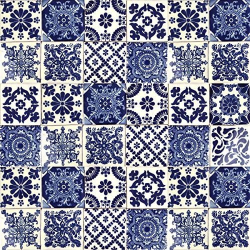 Cerames Carrelage en céramique Mexicaine Azul - 30 carrelage mural mexicains décoratifs pour la salle de bain, la cuisine, la douche | Carreaux de mosaïque en céramique 10,5x10,5 cm