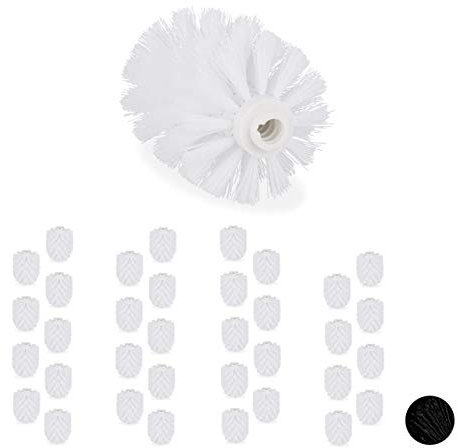 Relaxdays Set de 36 Cepillos de Recambio Escobilla WC, Baño, Repuesto, Plástico, 12 mm de Rosca, ⌀ 7 cm, Blanco
