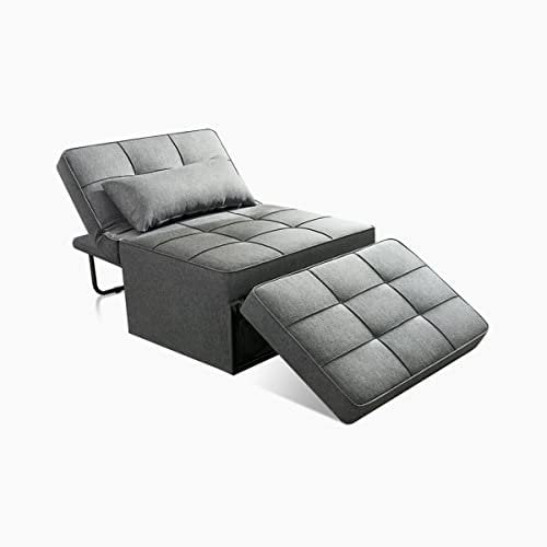 Schlafsofa, umwandelbar, Ottomane, 4-in-1, multifunktional, zusammenklappbar, Ottomane, atmungsaktives Leinen, Gästebett mit verstellbarem Schlafplatz für kleine Zimmer, modernes Dunkelgrau