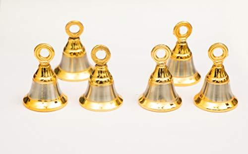 Aroha ® Vergoldeter Pooja Mandir und dekorative Glocke zum Aufhängen (3,8 cm, Silber & Gold) (6 Stück mit J-Haken)