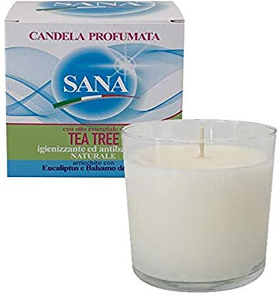 Candela in cera vegetale Sana al Tea Tree Oil, Balsamo del Tolu ed Eucalipto - Igienizzante e Antibatterica - Durata fino a 55 ore - Cereria Di Giorgio