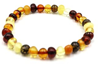 amber-us Baltisches Bernsteinarmband auf Elastischem Band | Mehrfachlänge | Mehrere Farben | Hergestellt aus natürlichen authentischen runden Bernsteinperlen | Bernstein Armband (Mix, 14)
