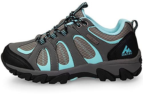 minify Hikabu Damen Wanderschuhe Gr. 37-42 Gummisohle Outdoor Trekking Gassigehen Walking Sneakers (schwarz/grau/Mint, Numeric_39)