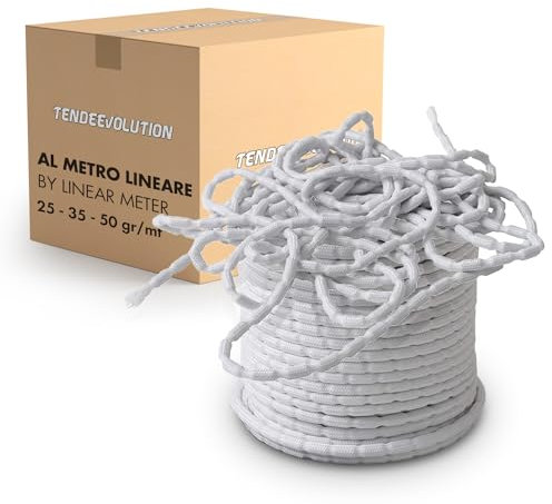 TENDEEVOLUTION Pesi per Tende da Interno o esterno su Misura in Tre diverse grammature. Filo Piombato per Tende Flessibile con zavorra in Piombo rivestita in Morbido Poliestere Antiabrasivo (50 gr/mt)