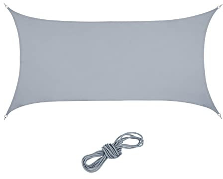 Relaxdays Sonnensegel, 2 x 4 m, wasserabweisend, konkav, PES-Gewebe, Spannseile, Terrasse, Balkon, rechteckig, hellgrau
