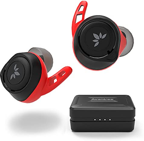 Avantree TW106 Bluetooth Sport Kopfhörer 5.0 IPX7 Kabellos Kopfhörer In Ear Sport fürs Fitness Joggen mit Ohrflossen, aptX Codec, mit tollem Klang und Lautstärkekontrolle, 120 Stunden Akkudauer