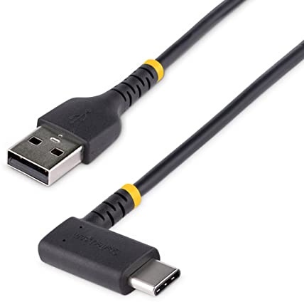 StarTech 2m USB-A auf USB-C Rechtwinklig, 3A, USB 2.0, Robust, Schwarz | Schnellladekabel, Laden und Synchronisieren, Aramidfaser, TPE-Mantel, Zugentlastung, Enge Stellen