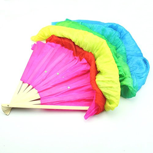 Whisverse Colorful Belly Dance Dancing Silk Bamboo Long Fans Veils For Folk Dance 1.8m