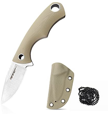 TONIFE Squirrel Full Tang Neck Knife mit Kydexscheide und Kugelkette Feststehende Klinge 4,3cm für Outdoor Camping, Survival (Khaki)