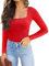 REORIA Damen langarm Bodysuit Sexy eckiger Ausschnitt doppelt gefüttert Overalls Rot M