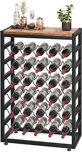 Dripex 30 Bottles Wine Rack Free Standing Floor, 6-Tier Display Wine Storage Shelves with Wooden Table Top, Sturdy Metal Bottle Holder for Kitchen Bar Pantry (L59x W30x H88cm)