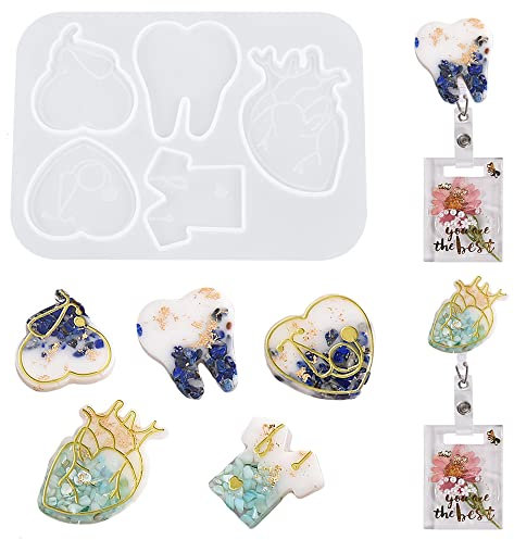 Nifocc Insignias de médico rollos de silicona soporte para tarjetas identificación, resina epoxi formas etiqueta llavero silicona corazón camiseta estetoscopio joyas resina giessharz moldes cristal