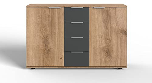 möbelando Sideboard Valencia II in modernem Holzdekor mit Schubkästen in Graphit.