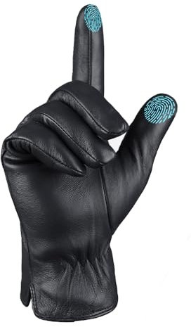 MGGMOKAY Herren Lederhandschuhe Touchscreen Kaschmir gefüttert,Schwarz,S