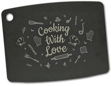 JADE Gourmet Kitchen Decorato Kiss The Cook - Tagliere in Fibra di Legno Laminato, 29.8 x 23.5 x 0.6 cm, con foro per appendimento, adatto a tutti i cibi (Cooking With Love)