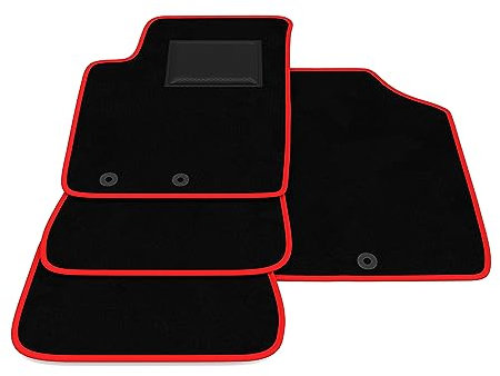 Fußmatten kompatibel mit Kia Picanto 2008-2011 - 2 Haken Fahrerseite, roter Rand, maßgeschneiderte Automatten Set, Velours, Autoteppich