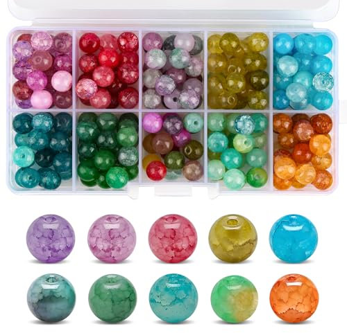 200 Stück Perlen Natürliche Edelsteine, 8mm Perlen für Armbänder Halsketten Schmuck Basteln Auffädeln, Mix Steinperlen Edelstein Perlen Glasperlen, Perlen zum Auffädeln für Armband Halskette