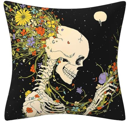 DILOXNSU Skelett Kissenbezüge, Totenkopf Halloween Dekor Gothic Cuahions Abdeckungen doppelseitige dekorative Kissen Abdeckungen für Sofa Bett Wohnzimmer Halloween Dekorationen Kissenbezug 45 x 45 cm