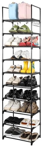 Cinnani Schuhregal mit 10 Ebenen, offener Schuhschrank hoch, Schuhständer schmal, Schuhaufbewahrung, DIY Schuhablage, platzsparend, für Flur Schlafzimmer,Wohnzimmer,Eingang