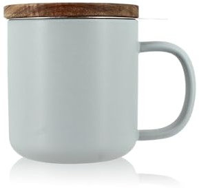 OGO LIVING - Tisanière Juliet Perle 300ml - Idéale pour le thé et la tisane - Mug à thé en grès et couvercle en bois d'acacia