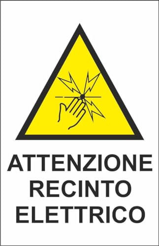 M-ITALY CARTELLO SEGNALETICO - attenzione recinto elettrico - Adesivo Extra Resistente, Pannello in Forex, Pannello In Alluminio (20x31, Alluminio)