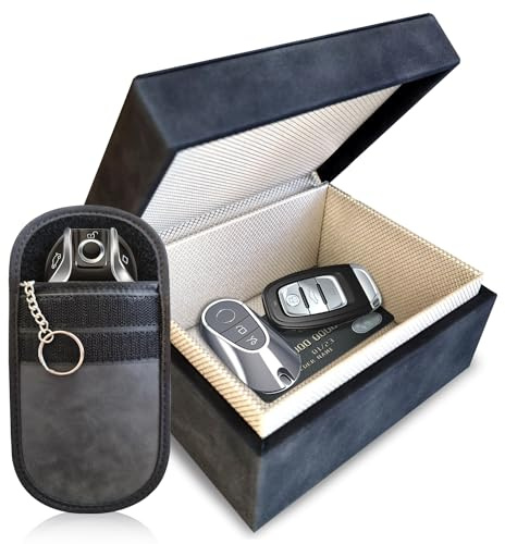 Faraday Box for Car Keys & Faraday Pouch for Car Keys – Double-Layer Signal Blocking Keyless Car Key Signal Blocker Box and RFID Key Pouch – Keyless Entry Car Key Safe Protector