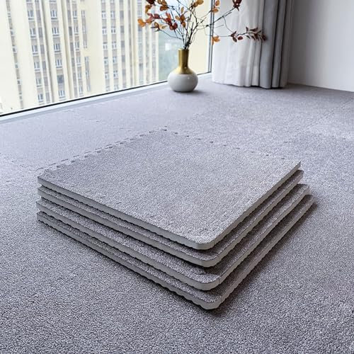 Amacthysh 20 Fliesen, Verdickte, Kurze, Ineinandergreifende Plüsch-Teppichfliesen, Puzzle-Schaumstoff-Fußmatten, Mehrzweck-Spielmatte, 1 X 1 Fuß (Hellgrau)