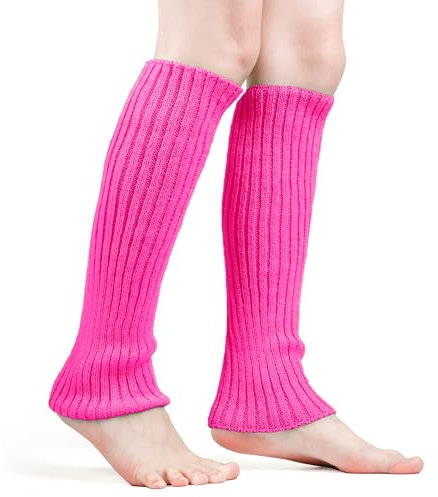KINBOM Jambières, Doux Jambières Années 80 Mode Jambières Côtelées Élastique Jambières Filles Années 80 pour Cosplay Costume Noël Fête Sports Yoga (Rose Rouge)