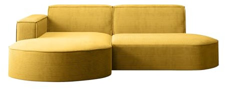 Kaiser Möbel, Ecksofa, Schlafsofa, Sofa Modena Studio Parma, Modern Design Couch, Polsterecke, Freistehend Sofa Wohnzimmer -Stoff Dicker Cord Poso Gelb Links