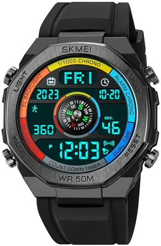findtime Outdoor Uhr Herren Militär Armbanduhr Digital Uhr mit Schrittzähler Kalorienzähler wasserdichte Sportuhr für Männer Stoppuhr Wecker Coutdown Datum LED Tactical Watch, FSSKM22WY09BUNT