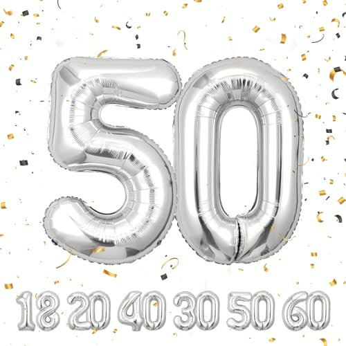Geburtstag zahlen luftballon 50 jahre | Folienballon Sliber- Folienballon in 40-101cm Geburtstagsdeko - Ballon Zahl Deko zum Geburtstag fliegt mit Helium für Männer Frauen 50.Geburtstags