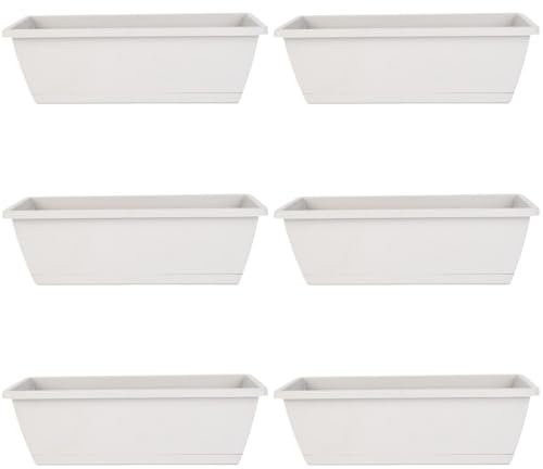 Fioriera fioriera da finestre 6pcs fioriera ventilata con fioriera rettangolare PP di drenaggio con vassoio 16.9x7.1x6.3in fioriera fiore per il giardino da davanzali del balcone, grigio chiaro