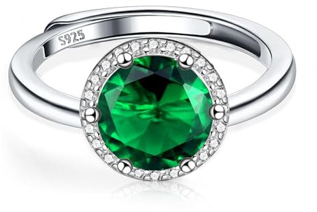 ALEXCRAFT Ringe Silber 925 Damen mit Rund Grün Zirkonia Schmuck für Frauen Freundin Mama Mädchen