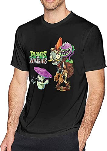 BROAND Pla-NTS Vs Zom-Bies Cotton Fabric Men's Short Sleeve T-Shirt Top S Black S