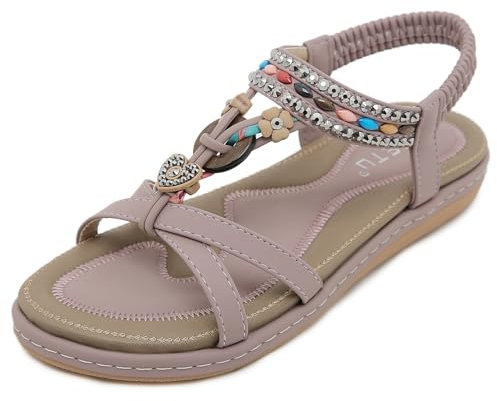 Meik Mangni Sandali Moda Donna Estive Piatto Bohemia Sandali Antiscivolo Comode Sandalo con Punta Aperta Scarpe da Spiaggia,Viola,Dimensione:37 EU