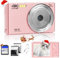 Appareil photo numérique 4K 44MP, appareil photo numérique compact pour adolescents avec zoom 16x, carte SD 64 Go, appareil photo numérique vintage pour enfants, garçons et filles (rose)