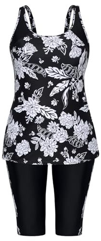 Hanna Nikole Swimsuits for Women Plus Size Two Piece Bikini Cut-Out Tummy Control Sexy Beach Wear Rose Black & Flowers,32