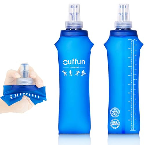 Ouffun 2 x Wasserflaschen, Quick Grip Chill, 500 ml, TPU, weiche Flasche, Trinkflasche, BPA-frei, Laufflasche für Trinkrucksack, zum Laufen, Wandern, Radfahren
