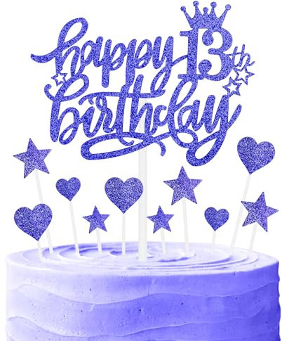 Nachtfall Geburtstag Kuchen Cupcake Toppers, Glitter Kuchen Toppers, Royal Blue Happy 13th Geburtstag Kuchen Toppers, Kuchen Cupcake Topper für Mädchen Jungen 13th Geburtstag Kuchen Dekorationen
