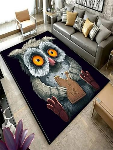 3D-Druck Weicher Kinderzimmerteppich Eulen-Cartoon-Tier 160 X 230 Cm - Rutschfester Teppich Mit Niedrigem Flor - Waschbar - Anti-Flecken, Fusselt Nicht: Umweltfreundlich - Leicht Zu Reinigen - -3F3M8Q