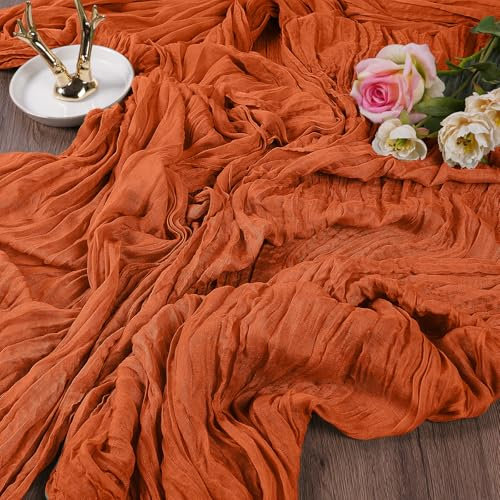 AUAUY Seihtuch Tischläufer, 2 Stück Staubige Rose Käsetuch Tischläufer, Boho Gaze Käsetuch Tischläufer Rustikaler Durchsichtiger Läufer, Tischdecke für Hochzeit Dekoration Geburtstagsparty 90x300 cm