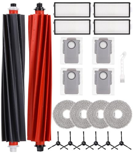 Zubehörset für Roborock Q Revo master/Q Revo Slim,Ersatzteil Set für Roborock Q Revo master,1-Paar Hauptbürsten, 4-Filter, 4-Staubbeutel, 4-Tücher, 6-Seitenbürsten, 1-kleine Bürste