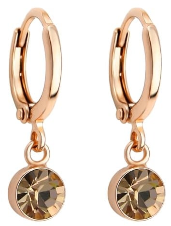 LÖB Creolen 750er Roségold Vergoldet Kristall Anhänger Gold Champagne, Damen Ohrringe Glitzer Stein Tropfen Tropfenform Tropfenanhänger Dezent Rose Gold Schmuck